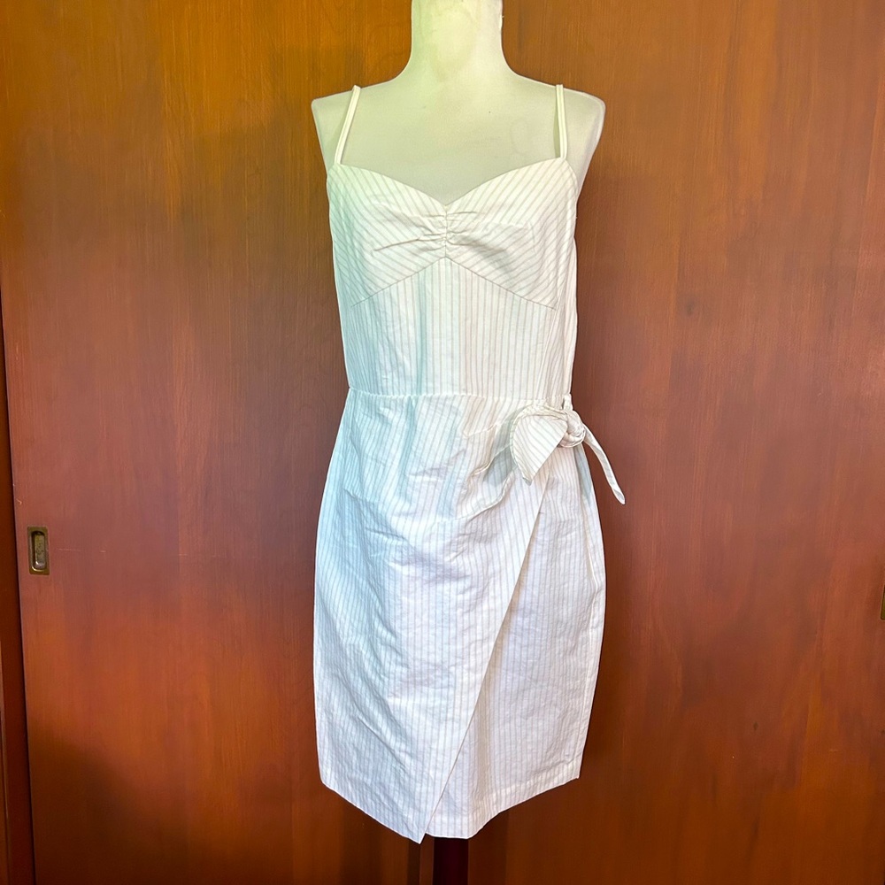 NWT Rebecca Taylor linen blend cream and tan pinstriped dress